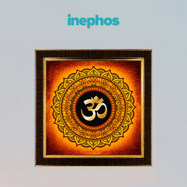 Premium Om Symbol Wooden Photo Frame | Golden OM Mandala Wall Decor | Vastu & Spiritual Home Decoration Frame