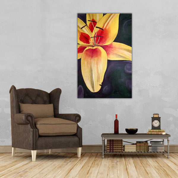 Vibrant Yellow Lily Wall Painting for Living Room, Bedroom, Office, Hotels, Drawing Room