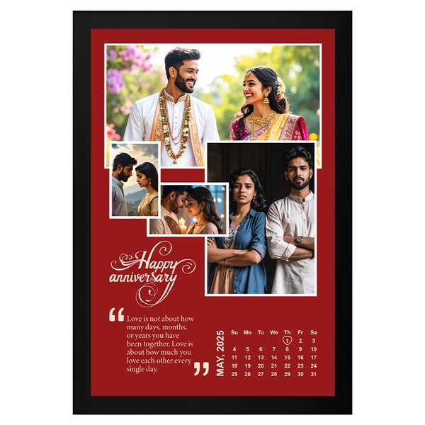 Personalized Anniversary Calendar Photo Frame | Customized Couple Picture with Love Quote & Monthly Date Highlight | Wall Decor & Gift