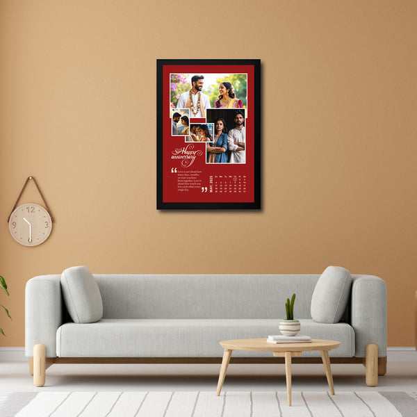 Personalized Anniversary Calendar Photo Frame | Customized Couple Picture with Love Quote & Monthly Date Highlight | Wall Decor & Gift