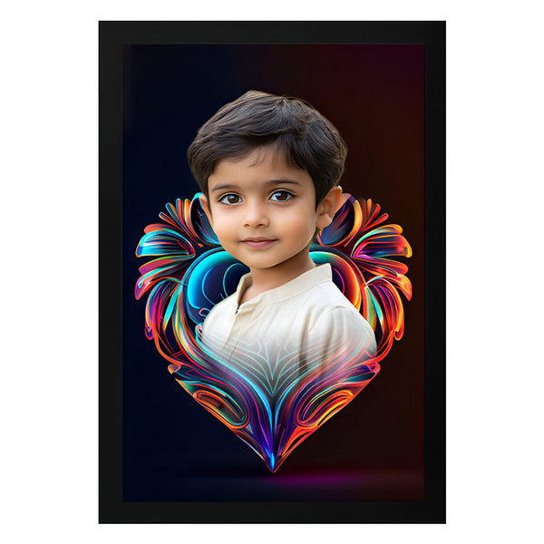 Customized Portrait Photo Frame with Colourful Heart | Custom Gift for Family & Friend | Stylish Memory Wall Decor