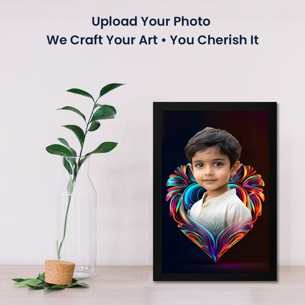 Customized Portrait Photo Frame with Colourful Heart | Custom Gift for Family & Friend | Stylish Memory Wall Decor