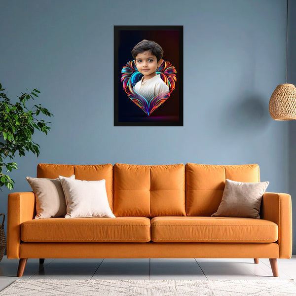 Customized Portrait Photo Frame with Colourful Heart | Custom Gift for Family & Friend | Stylish Memory Wall Decor