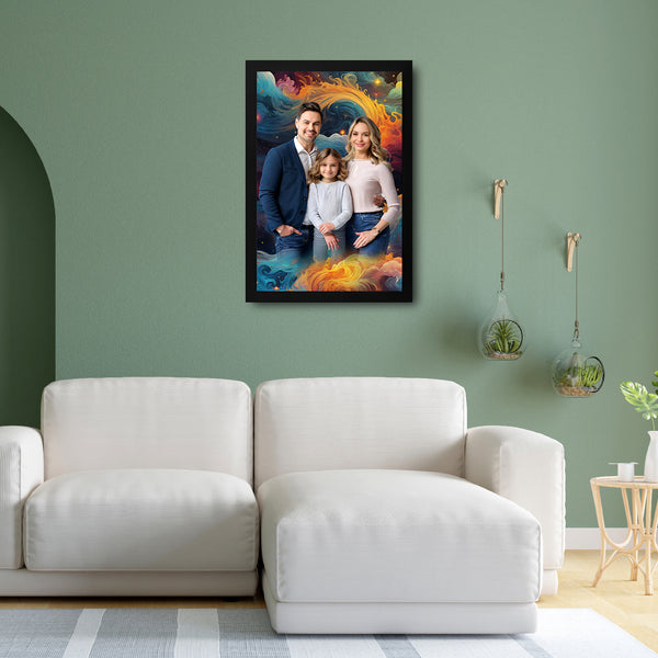 Customized Family Photo Frame | Personalized Portrait with Artistic Background | Home Decor, Anniversary & Gift