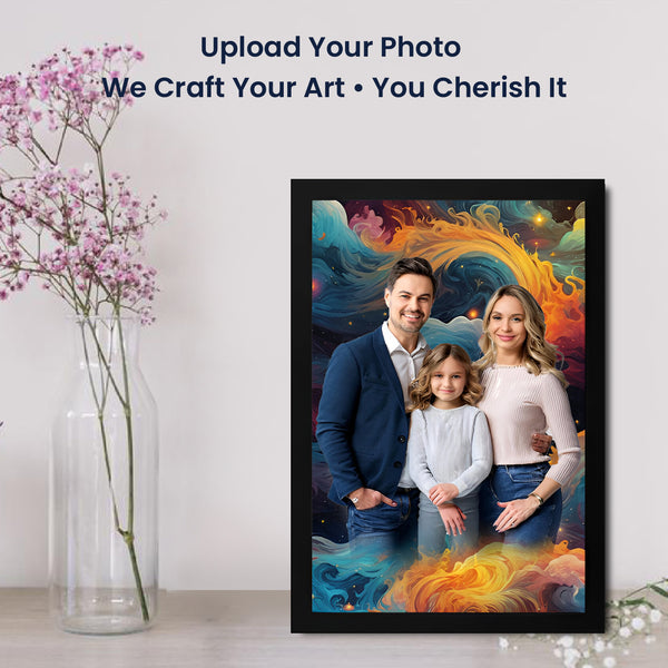 Customized Family Photo Frame | Personalized Portrait with Artistic Background | Home Decor, Anniversary & Gift