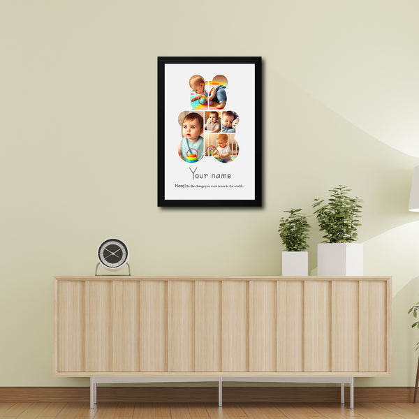 Customized Baby Photo Collage Frame | Cute Bear Shape | Name + Quote Personalization