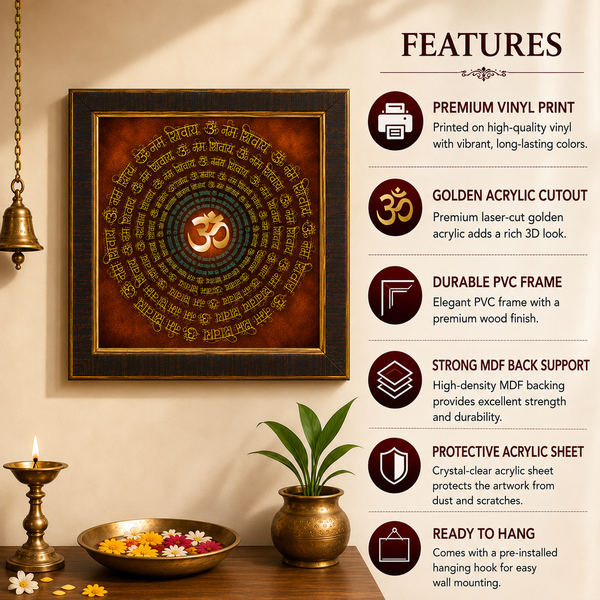 Om Namah Shivaya Acrylic Photo Frame | Sacred Shiva Mantra Om Wall Decor | Premium Spiritual Frame for Home, Office & Pooja Room