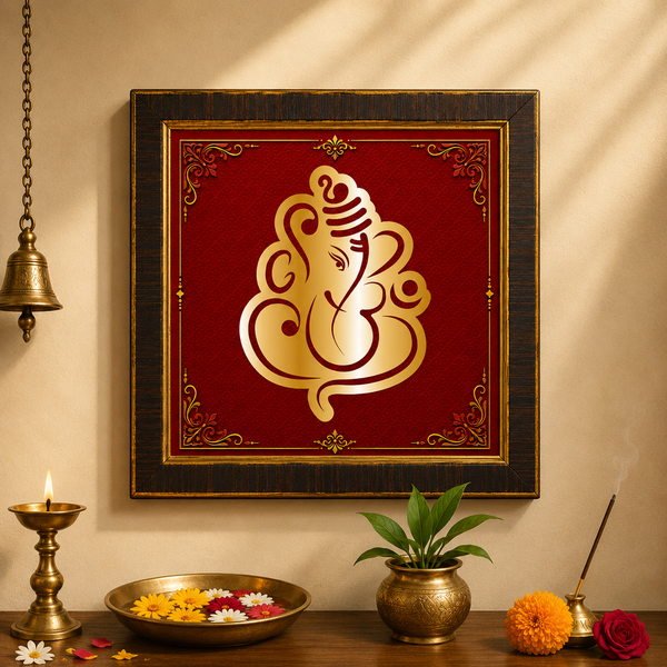 Golden Lord Ganesha Acrylic Photo Frame | Premium Ganpati Wall Decor | Elegant Spiritual Wall Frame for Home, Office & Pooja Room