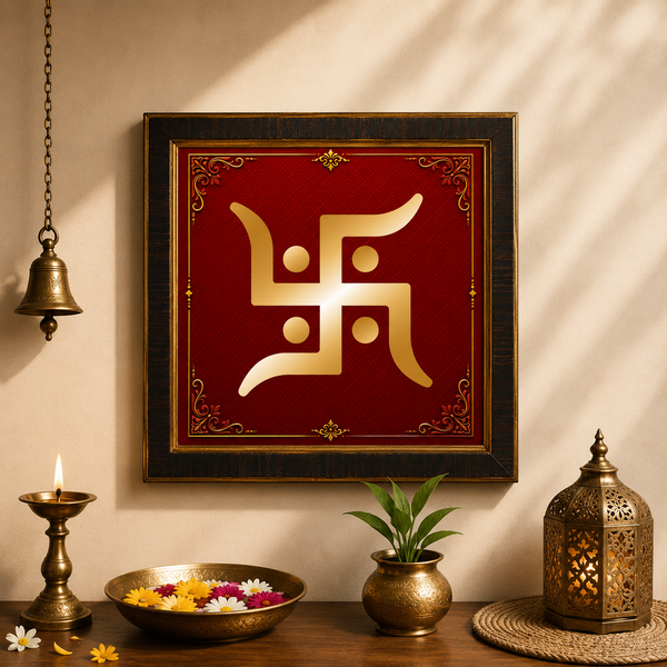 Golden Swastik Acrylic Photo Frame | Premium Swastik Wall Decor | Auspicious Hindu Symbol for Home, Office & Pooja Room
