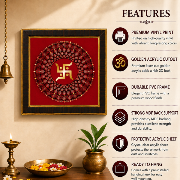 Swastik Mandala Acrylic Photo Frame | Premium Swastik Wall Decor | Auspicious Hindu Wall Frame for Home, Office & Pooja Room