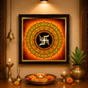Premium Golden Swastik Mandala Wooden Photo Frame | Sacred Hindu Vastu Wall Decor | Spiritual Home & Office Frame