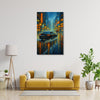 Luxury Car Painting | Futuristic Monsoon Canvas Wall Art With Urban Night Lights, Raindrops & Speed Trails