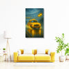Yellow Taxi Rainy Night Canvas Wall Art | Kolkata City Street Scene with Reflections for Urban Home Décor