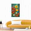 Blooming Rainy Garden Canvas Wall Art | Colorful Sunflower and Roses Artwork for Home & Living Room Décor