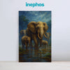 Elephant Herd In Monsoon | Majestic Wildlife Canvas Painting With Rainfall | Powerful Jungle Art For Living Rooms, Offices, Or Nature-Loving Interiors