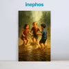 Happy Kids Playing In The Rain | Nostalgic And Uplifting Canvas Art For Home And Nursery | Nature Themed Canvas