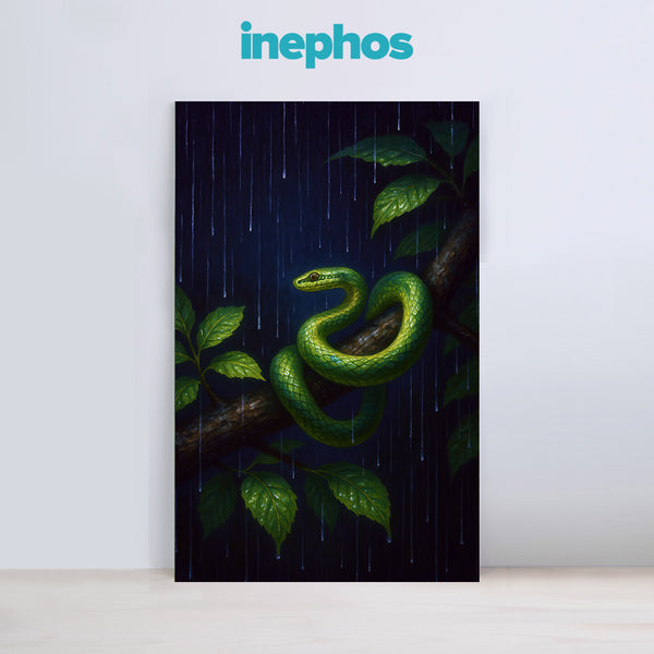 Rainforest Snake On Branch Painting | Vivid Green Snake Canvas Art | Bold Nature-Themed Canvas Wall Painting For Living Rooms, Study Spaces, Wildlife Lovers