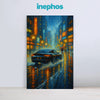 Luxury Car Painting | Futuristic Monsoon Canvas Wall Art With Urban Night Lights, Raindrops & Speed Trails