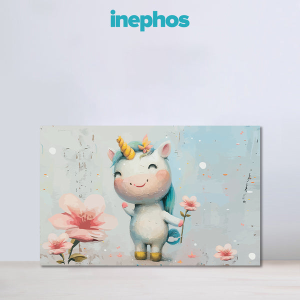 Cheerful Unicorn with Flowers | Premium Canvas Painting for Living Room, Bedroom, Office, Hotels, Drawing Room
