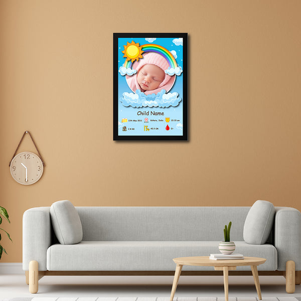Custom Baby Birth Details Photo Frame with Name, Date & Picture | Cute Gift for Newborns & Kids Room Decor