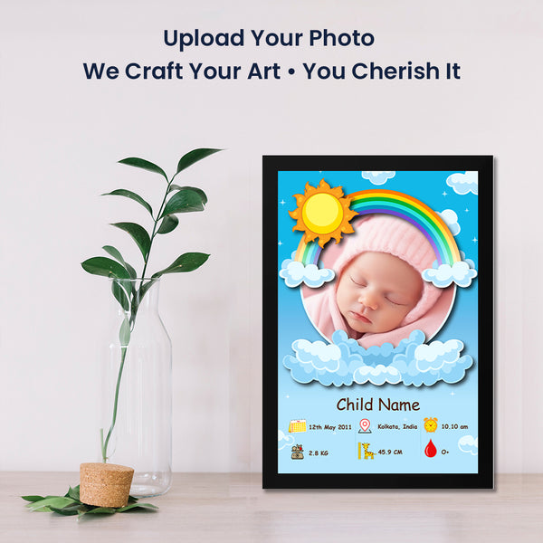 Custom Baby Birth Details Photo Frame with Name, Date & Picture | Cute Gift for Newborns & Kids Room Decor