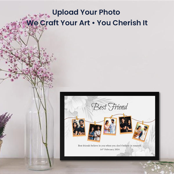 Personalized Best Friend Photo Frame | Custom Friendship Gift with Hanging Polaroid Style Photos | Thoughtful Gift for Friends