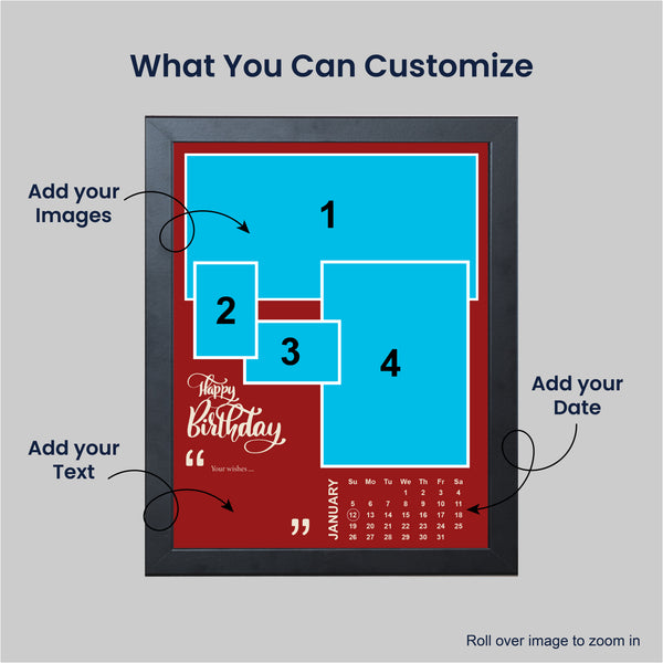 Personalized Happy Birthday Photo Frame | Custom Collage Frame with Calendar & Message | Unique Birthday Gift for Kids & Loved Ones