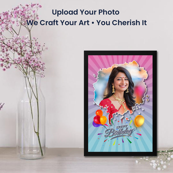 Customized Happy Birthday Photo Frame | Custom Single Photo with Colorful Balloon Design | Fun Birthday Gift