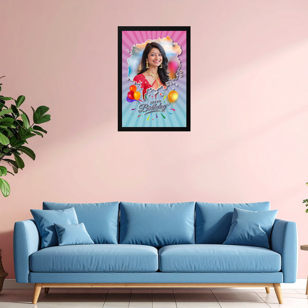 Customized Happy Birthday Photo Frame | Custom Single Photo with Colorful Balloon Design | Fun Birthday Gift