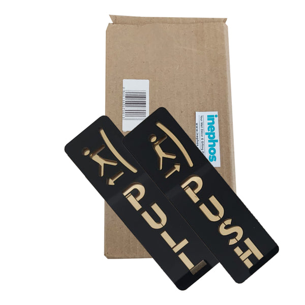 Inephos Push Pull Door Sign Board | Acrylic Office Door Signage for Shops, Restaurants, Hotels & Home | Modern Entrance Sign Plate | Black & Gold | Set of 2