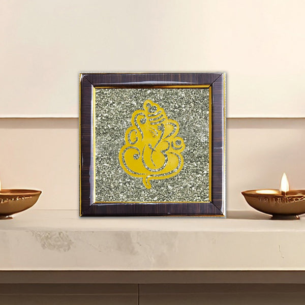 AstroZiva Lord Ganesha Raw Pyrite Frame | Vastu Obstacle Remover, Success & Luck | 100% Original Raw Pyrite Cluster Crystal | Spiritual Energy & Financial Abundance