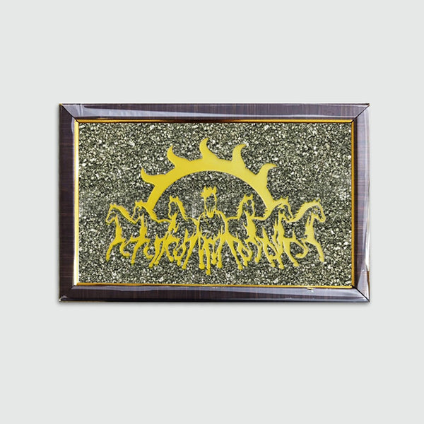 AstroZiva Seven Horses with Sun Frame | Vastu Leadership Power, Fame & Social Status | Rising Sun & Running Horses Frame with Raw Pyrite | Professional Success, Authority & Prosperity