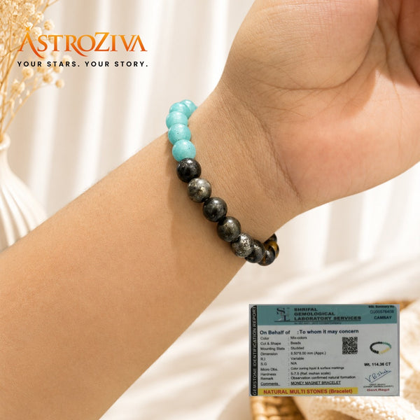 AstroZiva Money Magnet Crystal Bracelet for Men & Women | Tiger Eye, Citrine, Green Aventurine & Pyrite Natural Stone Beads | Wealth, Prosperity, Good Luck & Positive Energy | Stretchable Crystal Jewelry