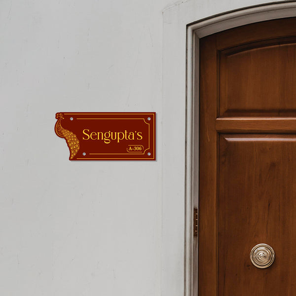 Classic Name Plate With Royal Peacock Design | Traditional Wall Decor For Homes & Flats