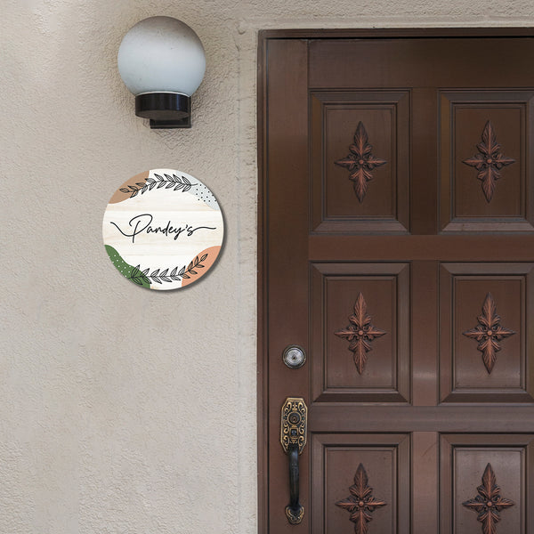 Soft Pastel Name Plate With Botanical Doodle | Custom Round Wooden Wall Decor