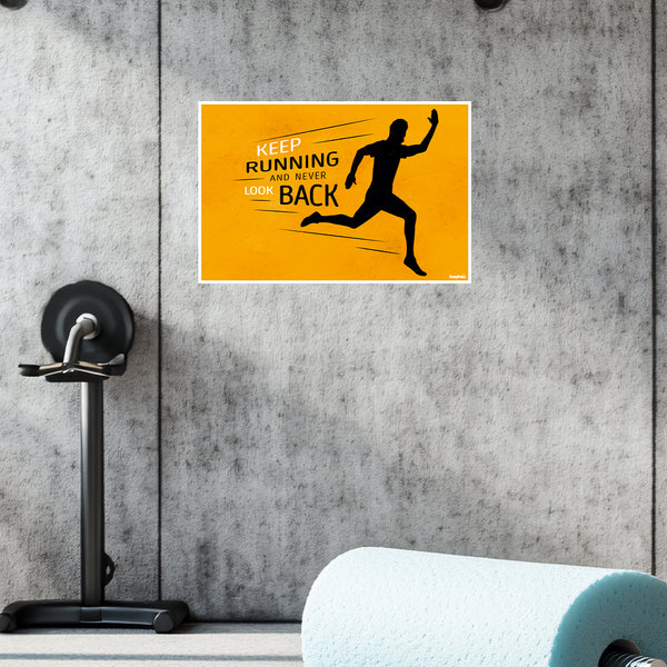 Keep Running and Never Look Back | Motivational Wall Poster for Gym, Office, or Home | Bold Orange Runner Art