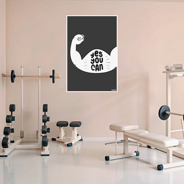 Yes You Can | Motivational Muscle Arm Poster for Fitness, Gym, and Study Spaces | Bold Black & White Wall Art for Daily Inspiration
