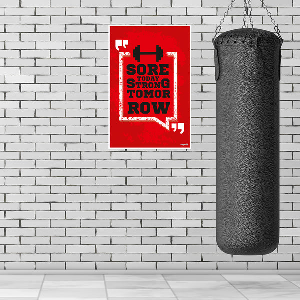 Sore Today Strong Tomorrow Gym Wall Poster | Motivational Fitness Quote Art for Workout Room