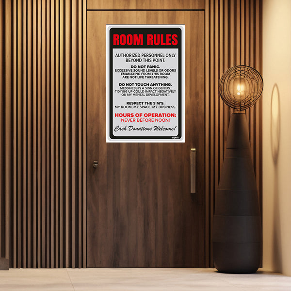 Room Rules Vinyl Wall Poster | Funny Door Sign Poster for Room Door | Teen Room Wall Decor | Gift for Students & Hosteler