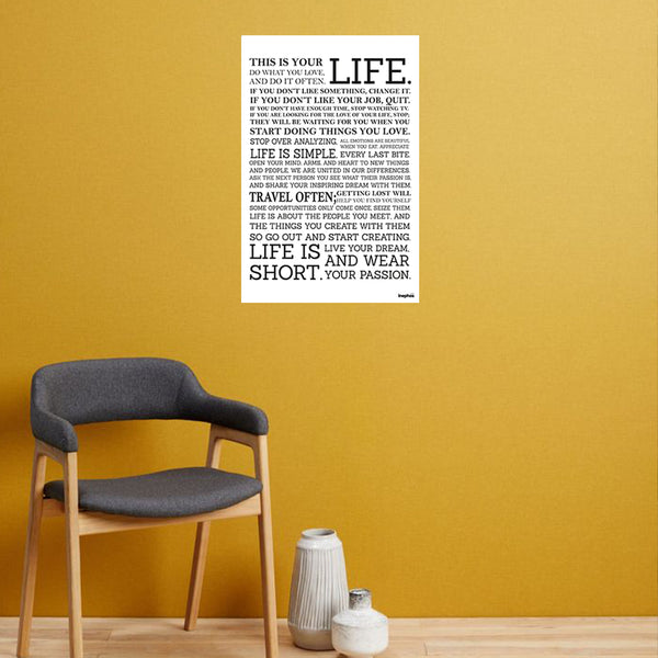 This Is Your Life Motivational Wall Poster | Inspiring Black & White Typography for Life Motivation | Perfect for Office, Bedroom & Study