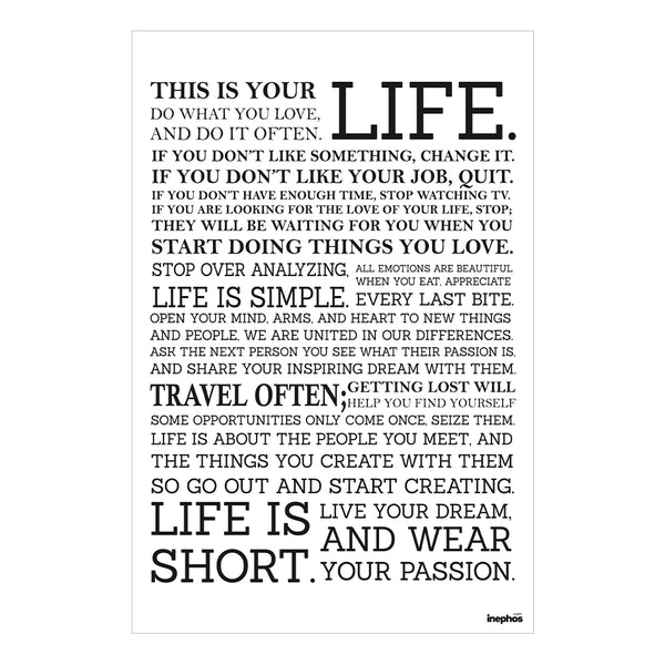 This Is Your Life Motivational Wall Poster | Inspiring Black & White Typography for Life Motivation | Perfect for Office, Bedroom & Study
