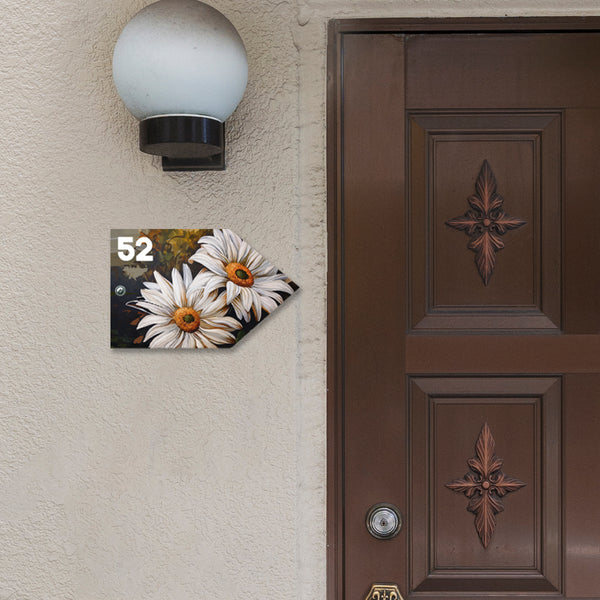 Floral Arrow House Number Name Plate | Modern Daisy Design Wall Decor For Homes & Apartments