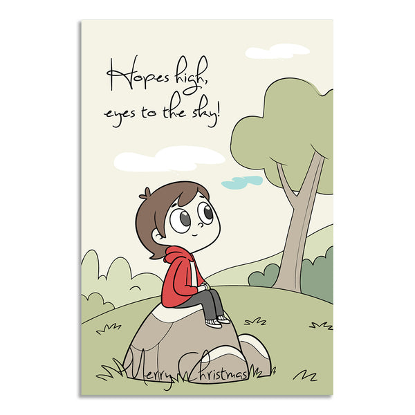 Cute Christmas Poster for Kids & Home Décor | Hopes High Eyes to the Sky Merry Christmas Wall Poster | Cartoon Holiday Poster Gift for Friends, Family, Children & Festive Décor