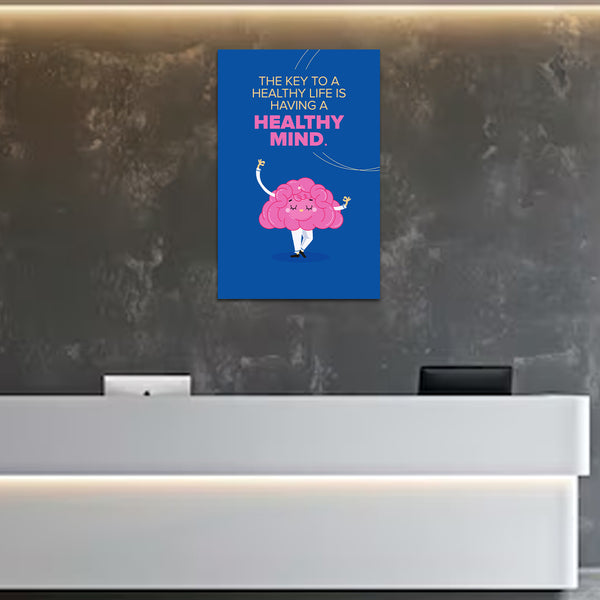 Healthy Mind Motivational Poster for Office, School & Clinic | Mental Health Awareness Wall Poster with Cartoon Brain Design | Inspirational Wellness Poster for Positive Living