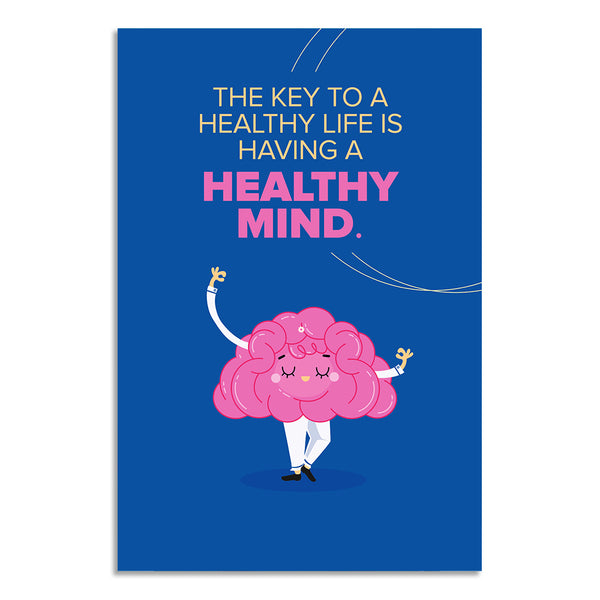 Healthy Mind Motivational Poster for Office, School & Clinic | Mental Health Awareness Wall Poster with Cartoon Brain Design | Inspirational Wellness Poster for Positive Living