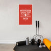 Winners Never Quit Poster | Motivational Quote Wall Art | Red Typography Print for Office, Study Room, or Gym Decor