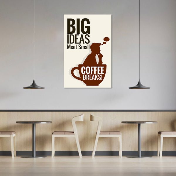 Coffee Break Motivational Poster for Office & Café Walls | Big Ideas Meet Small Coffee Breaks Quote Poster | Creative Workplace Wall Art for Employees, Startups & Coffee Lovers