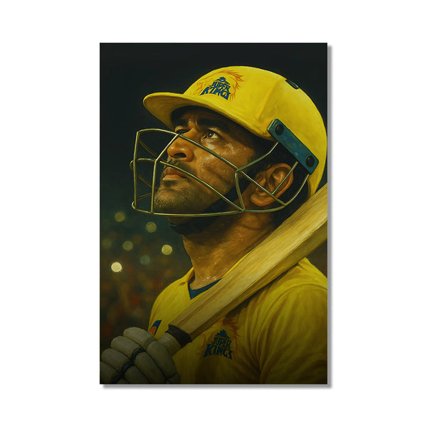 Ms Dhoni Close-Up Poster | CSK Icon Ready For Battle | Intense IPL Cricket Art