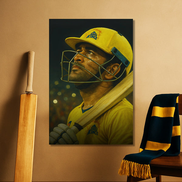 Ms Dhoni Close-Up Poster | CSK Icon Ready For Battle | Intense IPL Cricket Art