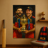Cricket legends with this IPL poster featuring Kohli and ABD holding the shining trophy | A perfect piece to inspire champions